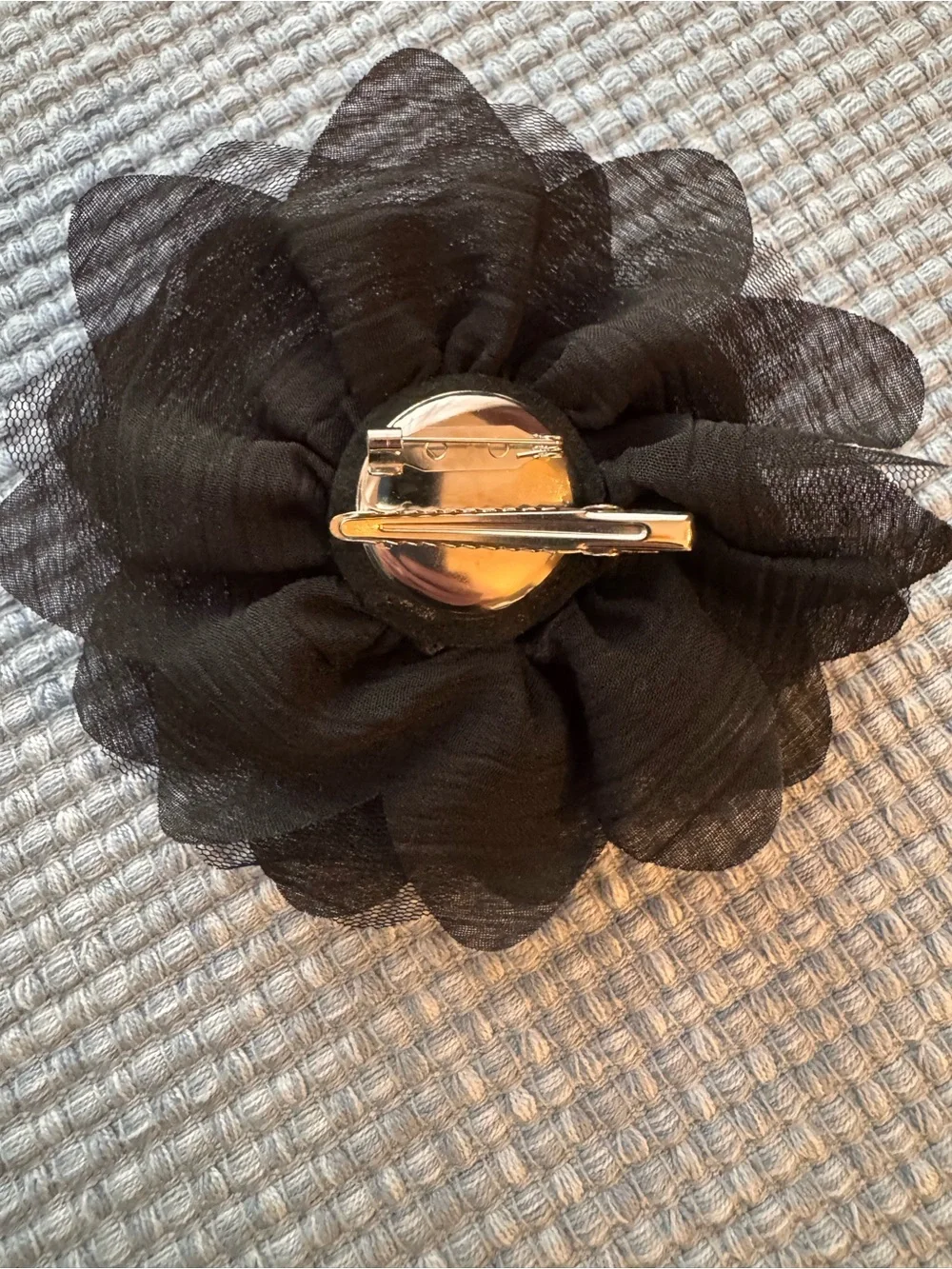 Brooch/Hair Clip - Black Floral Mesh - Women Accessories